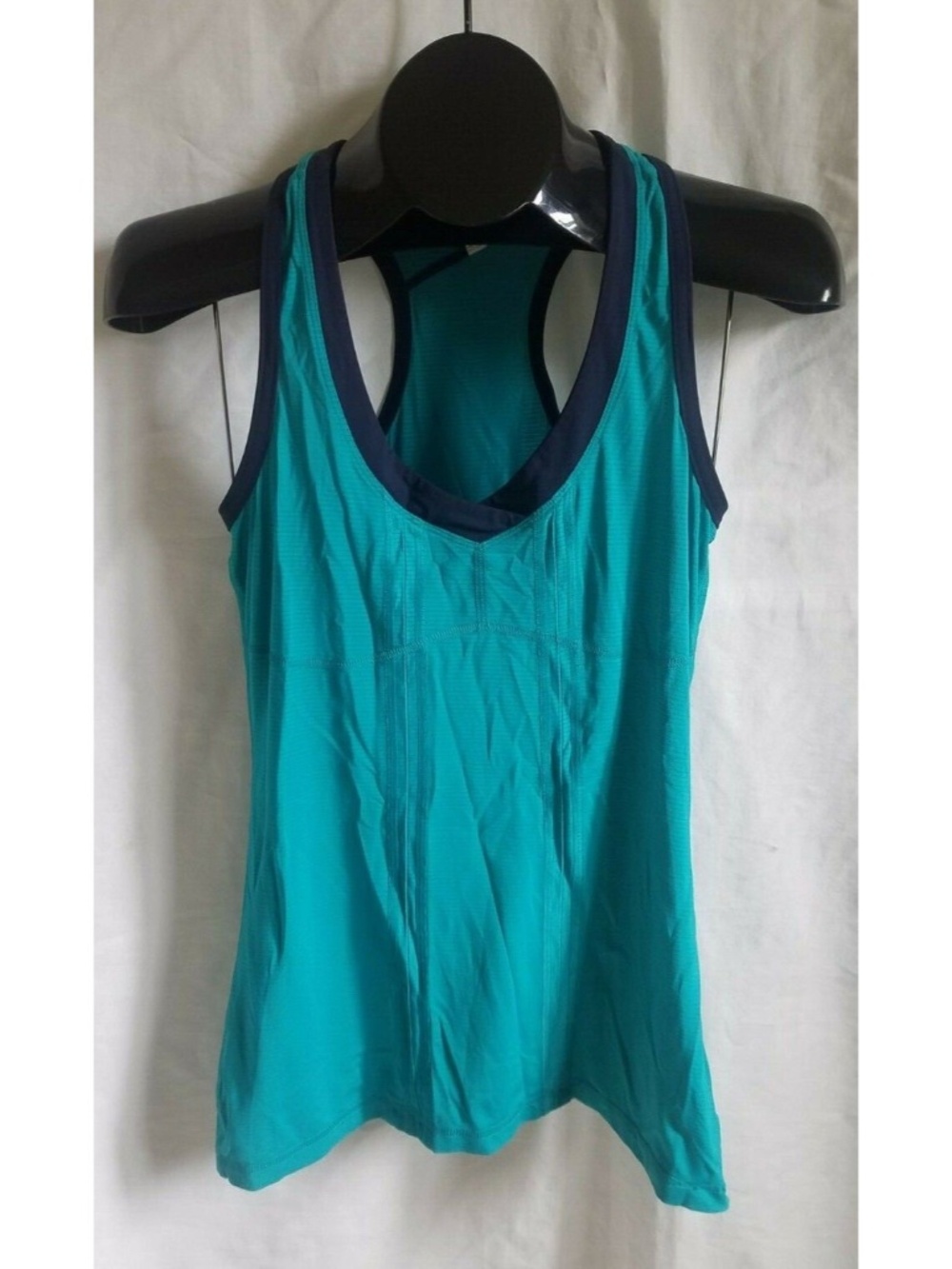 Lululemon Size 6 Teal Blue Tank Top V Neck Striped Workout Exercise Yoga